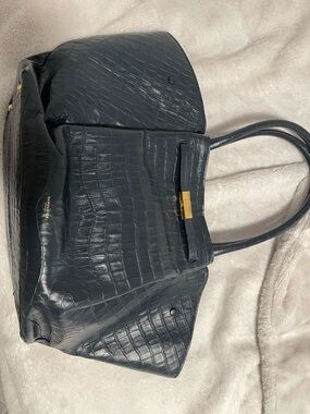 Demellier Black Croc-Embossed Tote Bag with Gold Hardware
